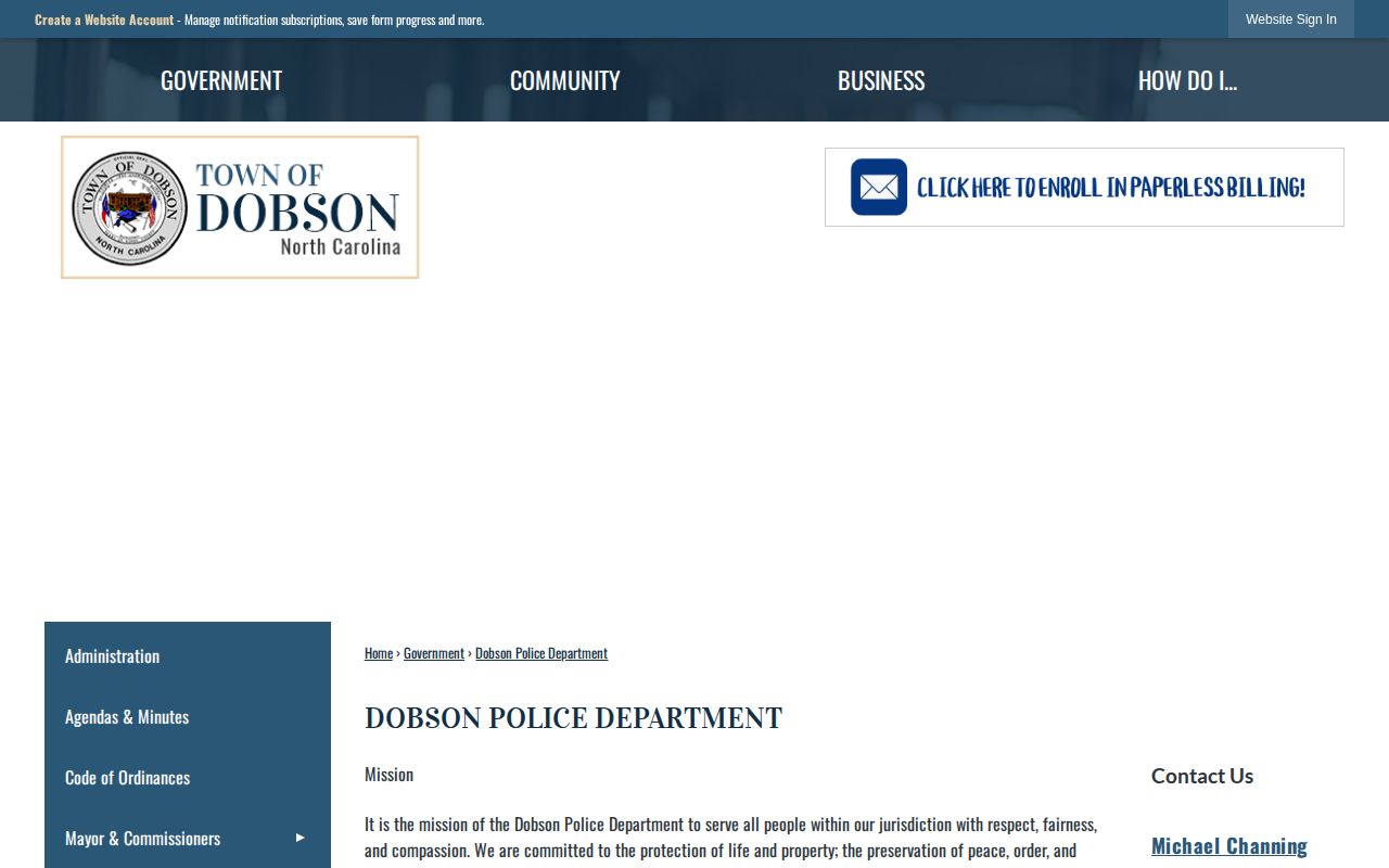 Dobson Police Department official agency information page
