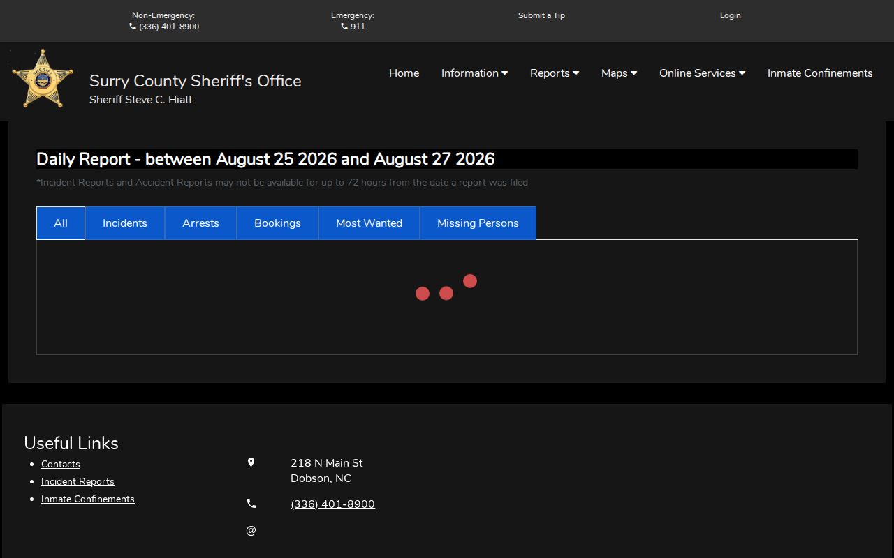 Surry County Citizen Connect multi-day daily report interface